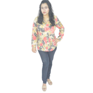 Women's Full Sleeves Mandarin Collar Pure Soft Cotton Floral Top